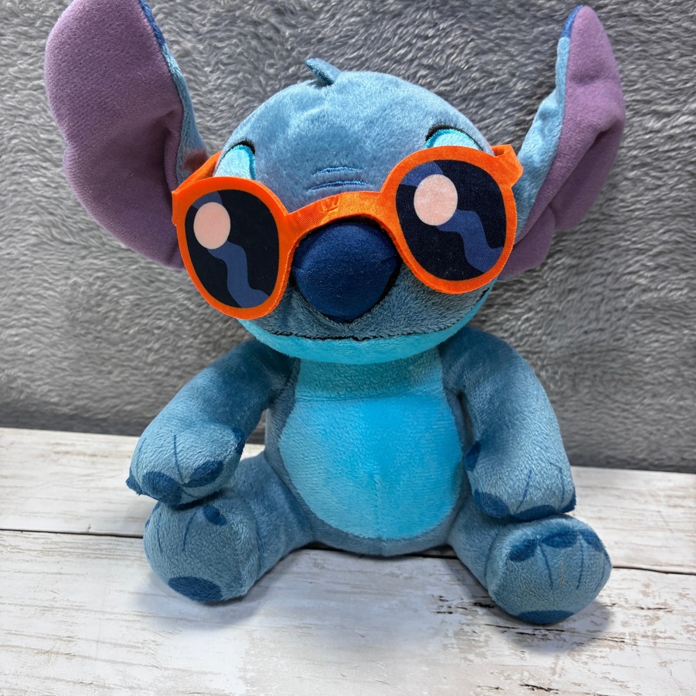 Disney Stitch Plush with Orange Sunglasses Blue Stuffed Animal Just Play 8 inch